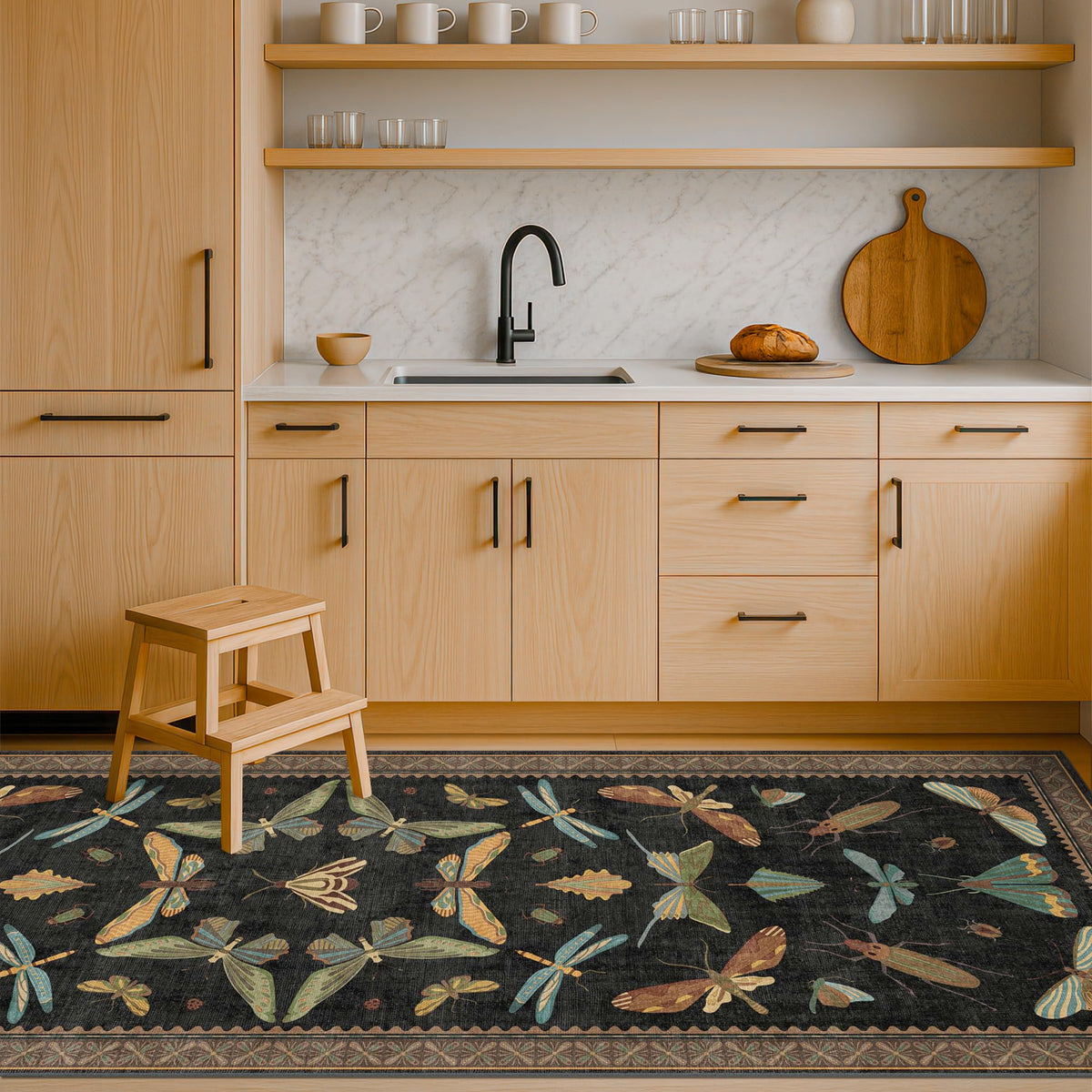Hazo Haus Dark Green Insect Area Rugs 8x10 for Living Room, Dining Room Under Table, Bedroom, Unique Washable Floral Non Slip Low Pile Soft Rug
