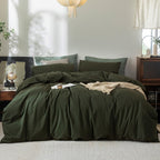 FOSSA Duvet Cover Set 100% Washed Cotton Linen Feel Queen