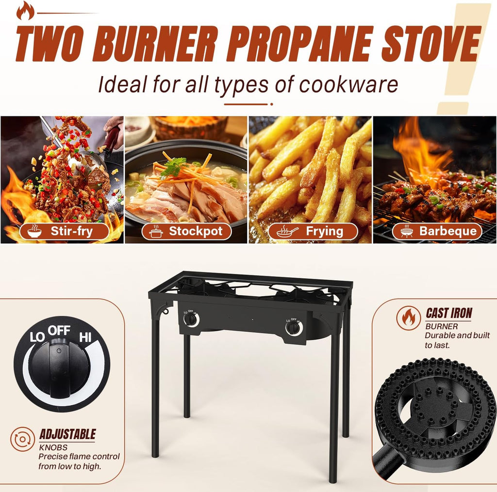 2 Burner Propane Gas Stove with Dustproof Cover