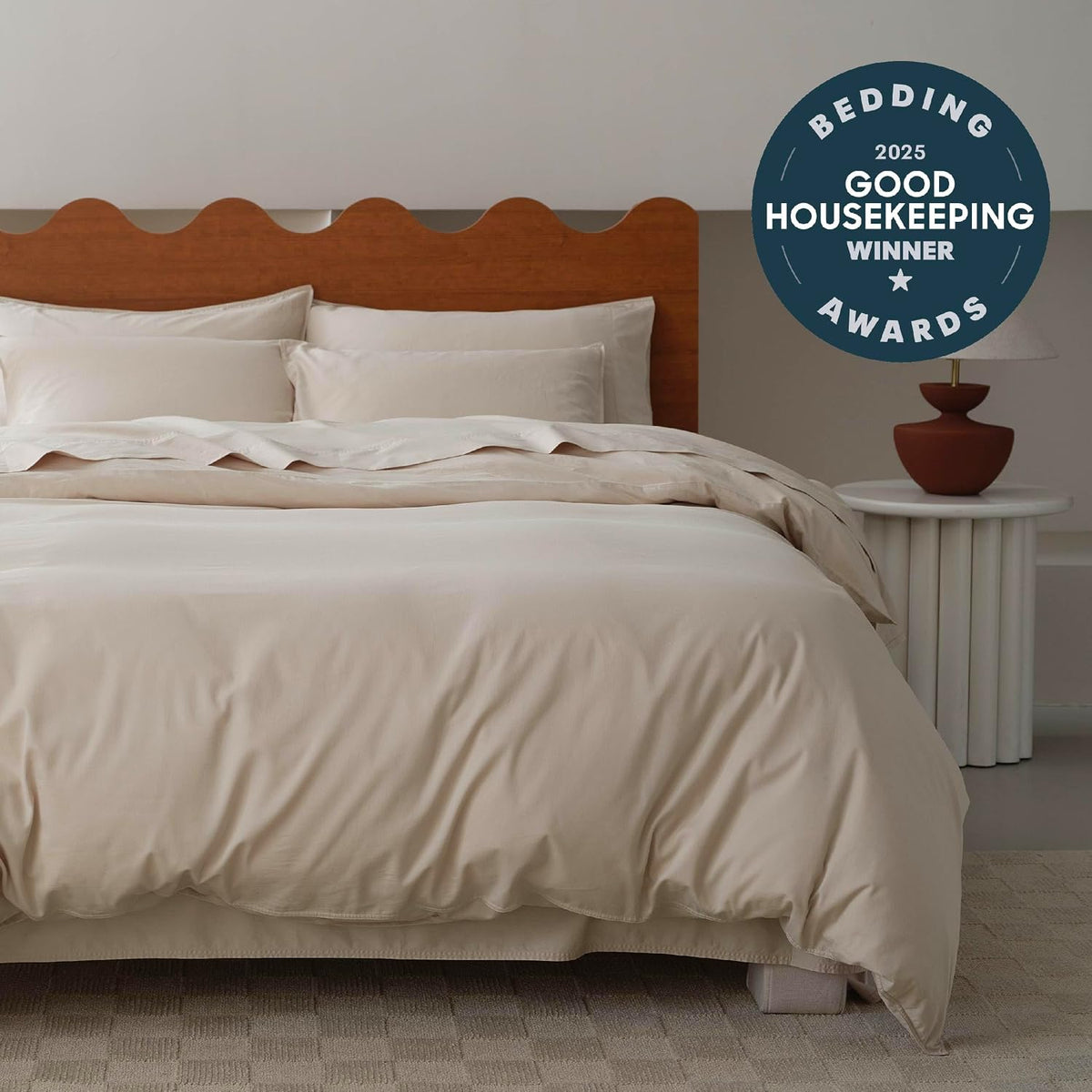 Double Stitch GOTS Organic Cotton King Duvet Cover, Washed 300TC, Greige