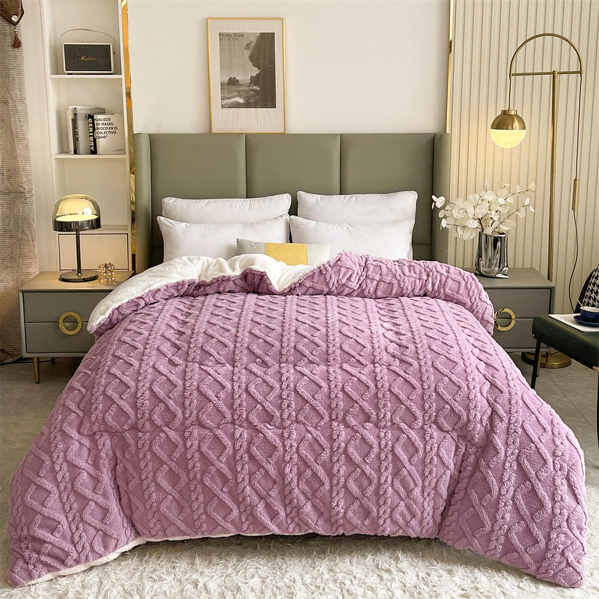 Insulation Hibiscus Winter Quilt, Thickened Super Soft Cashmere and Double Fabrics Warm Thicke Lambswool Quilt Core Sided Blanket(E,150x200cm-3KG)