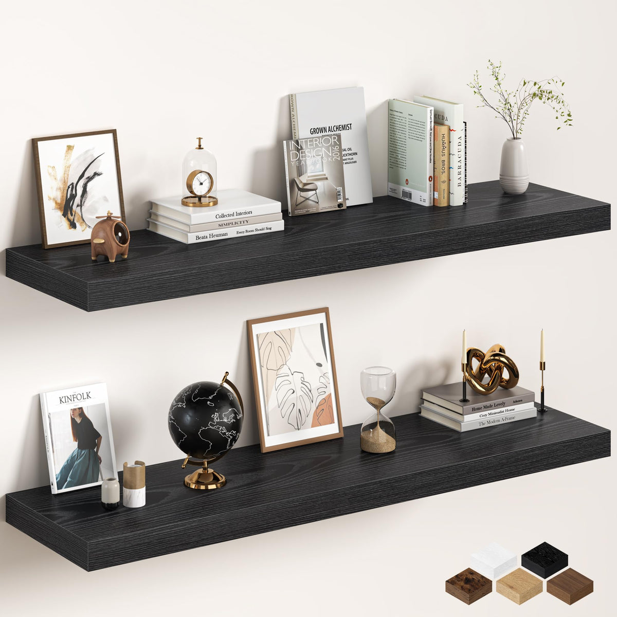 30Inch Oak Floating Shelves for Wall, 12 Inch Deep Shelves for Bedroom, Kitchen, Bathroom Wall Mounted, Rustic Wood Floating Shelf with Invisible Brackets for Books, Storage, Decor, 2 Packs