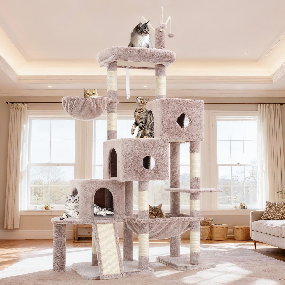 Hey-brother Cat Tree Tower with 3 Condos, Step Climbing Pathway MPJ081G