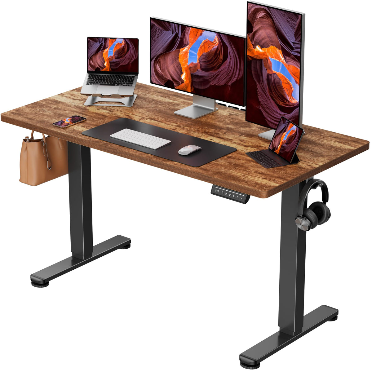 ErGear Height Adjustable Electric Standing Desk, 48 x 24 Inches Sit Stand up Desk, Memory Computer Home Office Desk, Vintage Brown