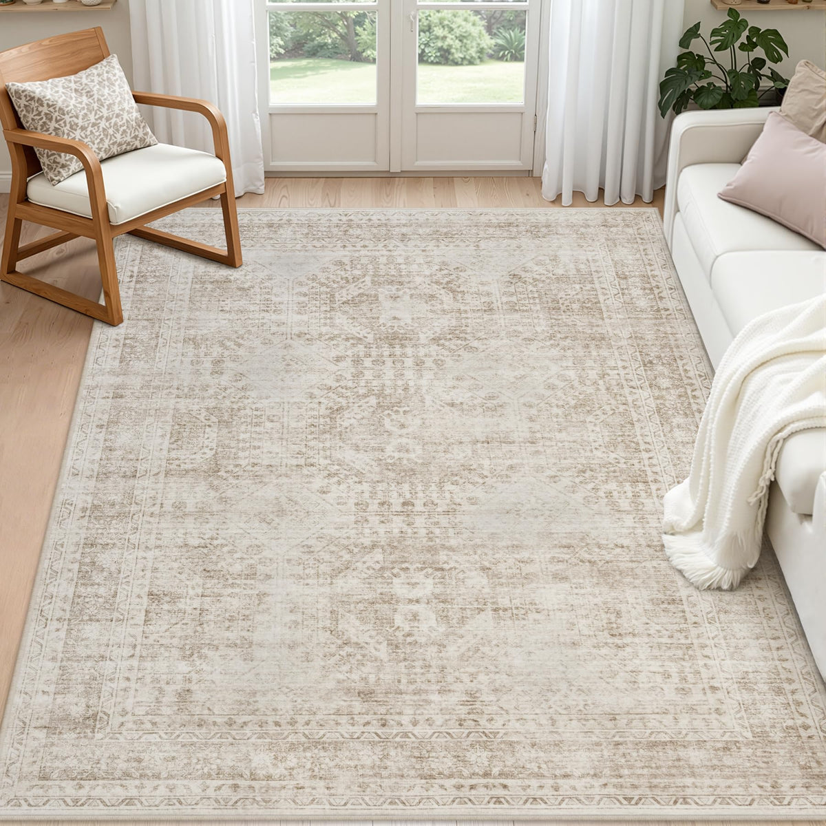 8x10 Area Rugs Living Room: Bedroom Washable Carpet Beige/Ivory