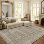 Washable Area Rugs for Living Room: 9x12 Bedroom Rug Boho Vintage Area Rug Stain Resistant Non Slip Low Pile Lightweight Soft Carpets for Dining Room Kitchen Nursery Kids Room Playroom Home Office