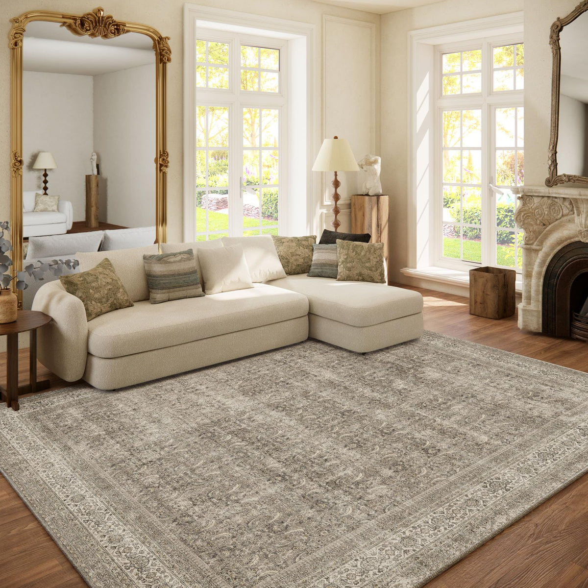 Washable Area Rugs for Living Room: 9x12 Bedroom Rug Boho Vintage Area Rug Stain Resistant Non Slip Low Pile Lightweight Soft Carpets for Dining Room Kitchen Nursery Kids Room Playroom Home Office