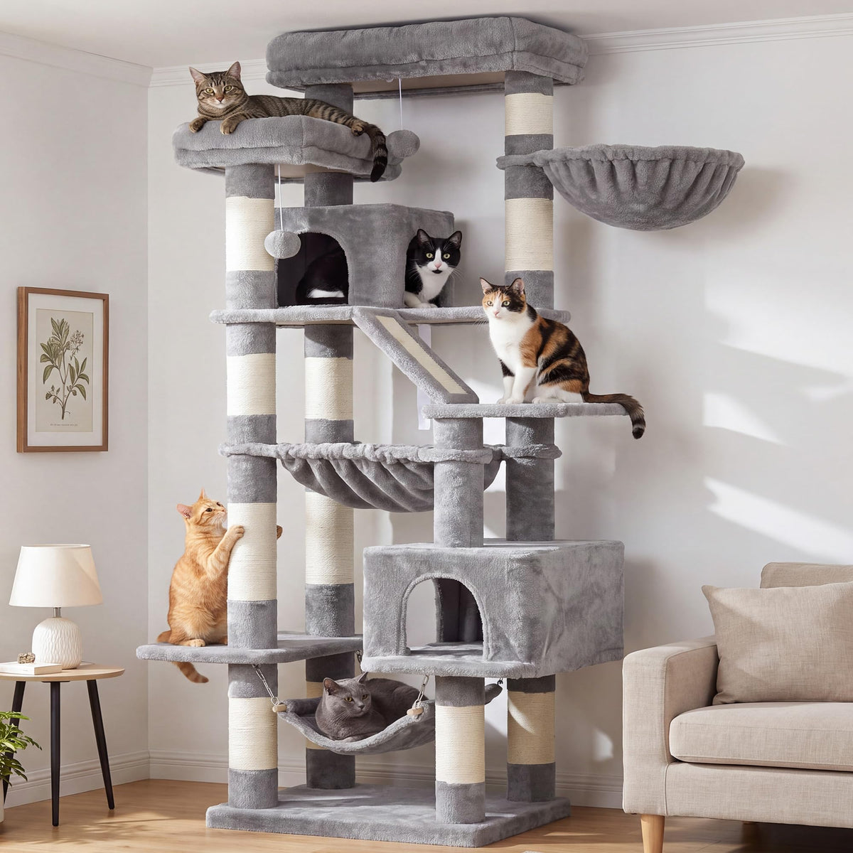Heybly Cat Tree, 68 inch Multi-Level Cat Tower for Indoor Cats HCT025G