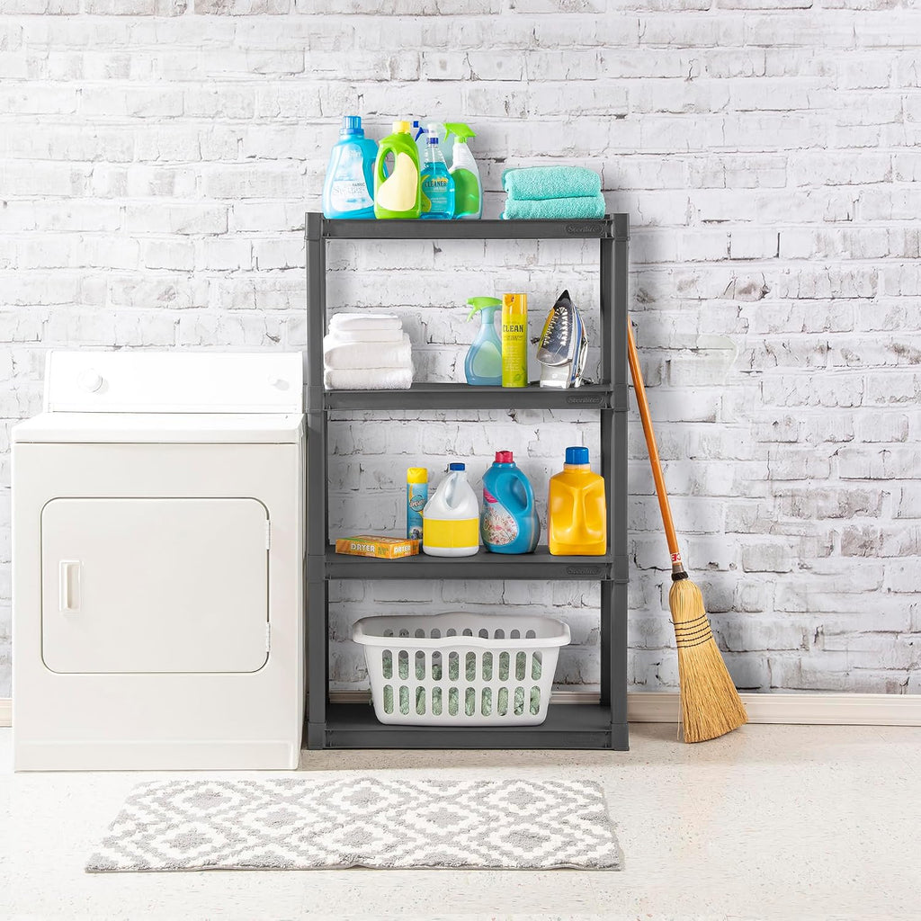 Sterilite 4 Shelf Unit, Heavy-Duty Plastic Utility Storage Rack, 2-Pack