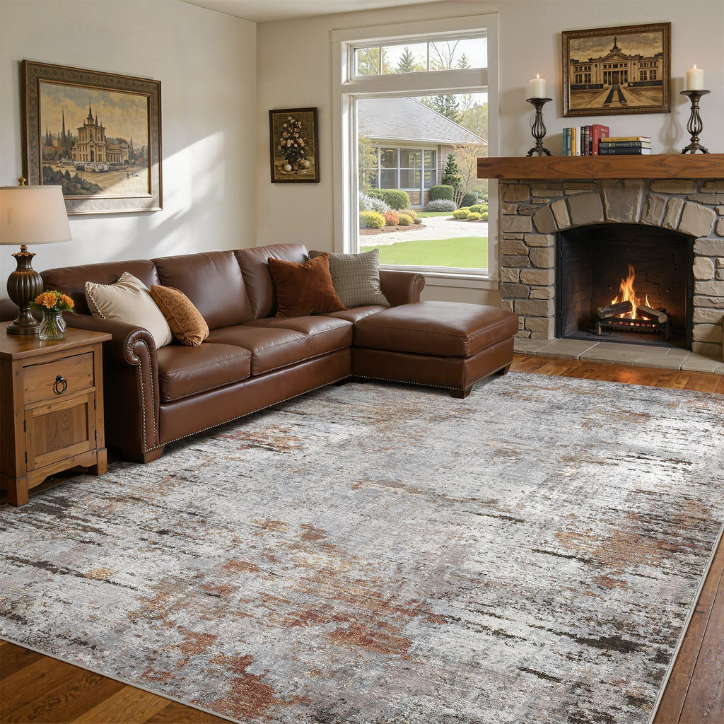 DMOYEST Area Rug Living Room Rugs 9x12 Washable Abstract Grey Carpet