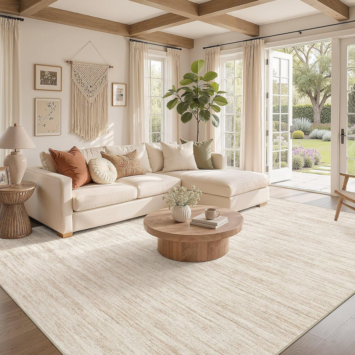 Nakagishi Boho 8x10 Area Rug Living Room Rugs Machine Washable Beige