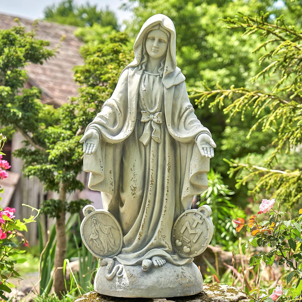 Zaer Ltd. 36" Tall Outdoor/Indoor Magnesia Based Cement Blessing Mother Mary Statue (Aged Bronze)