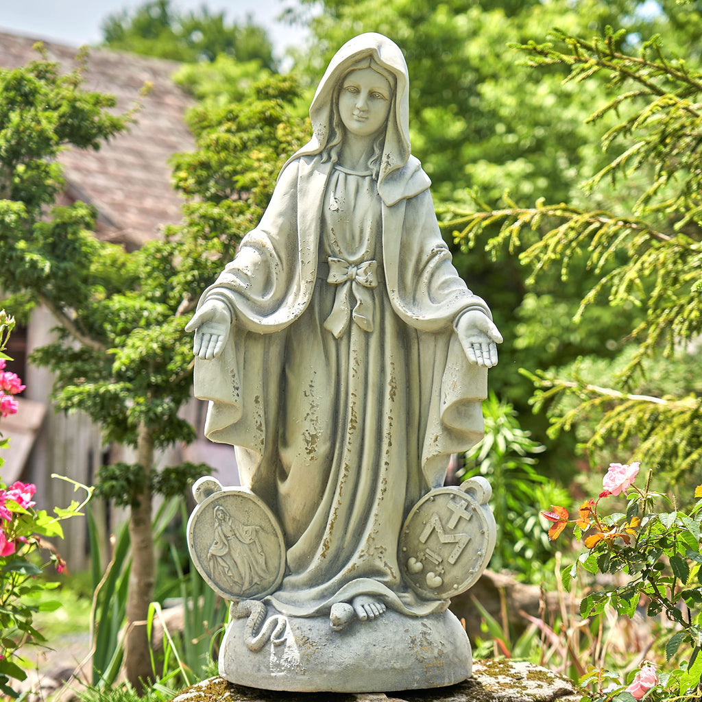 Zaer Ltd. 36" Tall Outdoor/Indoor Magnesia Based Cement Blessing Mother Mary Statue (Aged Bronze)