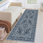 KUTA Vintage Extra Long Runners for Hallways 2.6x18ft Washable Blue White