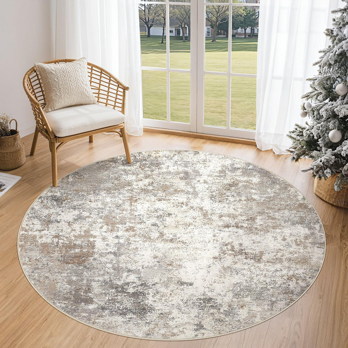UERMEI 9x12 Area Rug Living Room Rugs - Washable Neutral Modern Abstract Soft Thin Large Rug Indoor Floor No Slip Rug Carpet for Bedroom Under Dining Table Home Office Decor - Brown Grey