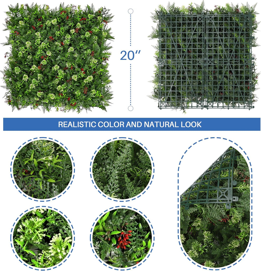 ECOOPTS 20"x20" Faux Ivy Privacy Fence Screen Artificial Boxwood Panels Topiary Hedge Plants for Indoor Outdoor Decoration, #16 Mixed Leaves, 15 Packs