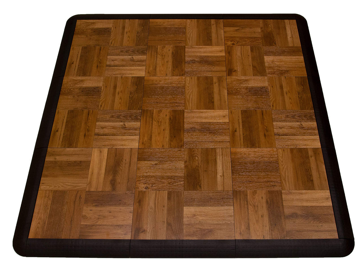 Big Floors 3X3LUXBLAKFLOOR Modular Interlocking Lightweight Plastic Dance Floor Kit (3' x 3'), Luxury Black, 21 Piece
