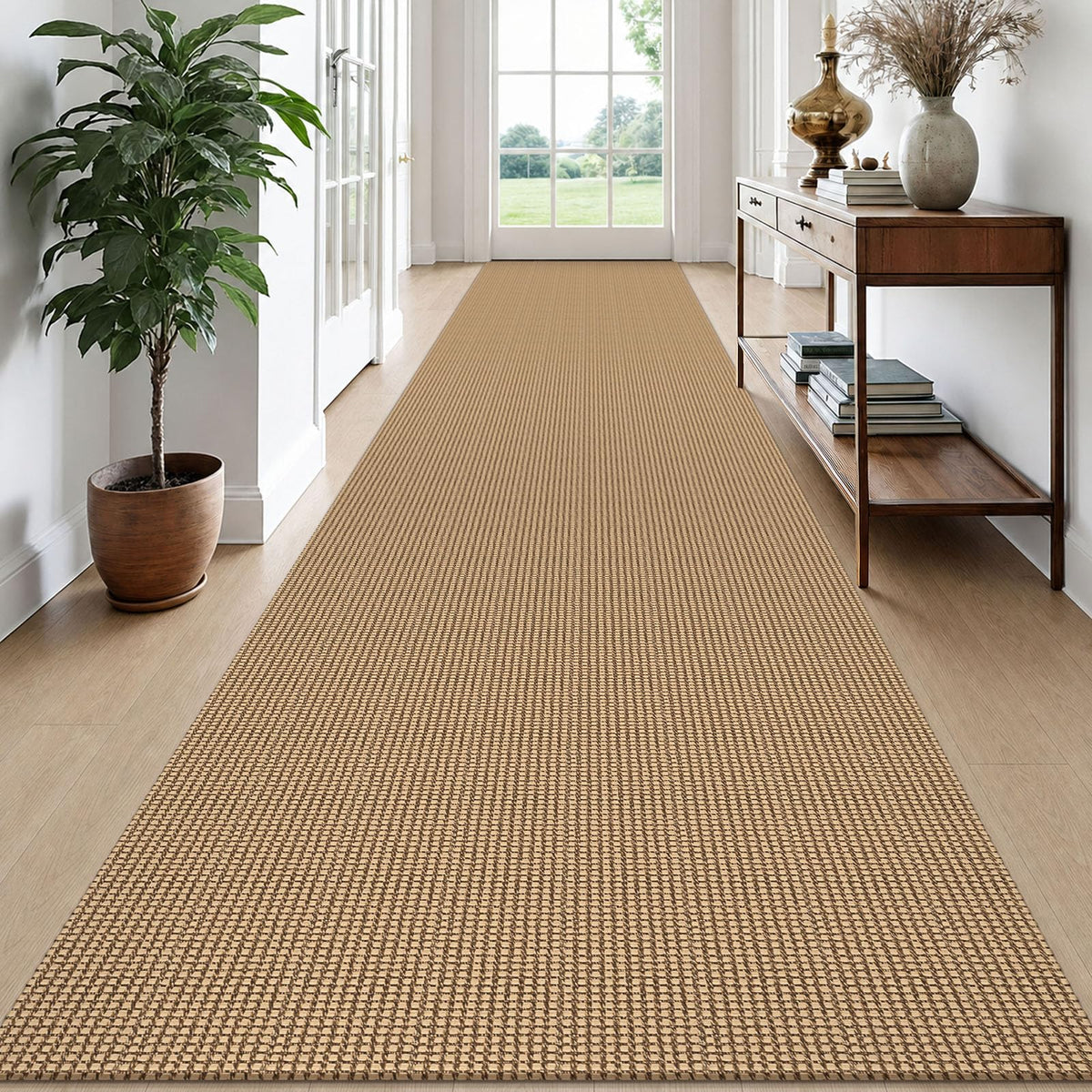 EARTHALL Woven Area Rugs 6x9 Ft Washable Living Room Rugs Non Slip Rubber Backed Dining Room Rug Braided Bedroom Rugs Indoor Floor Carpet for Living Room, Bedroom, Dining Room, Beige/Ivory