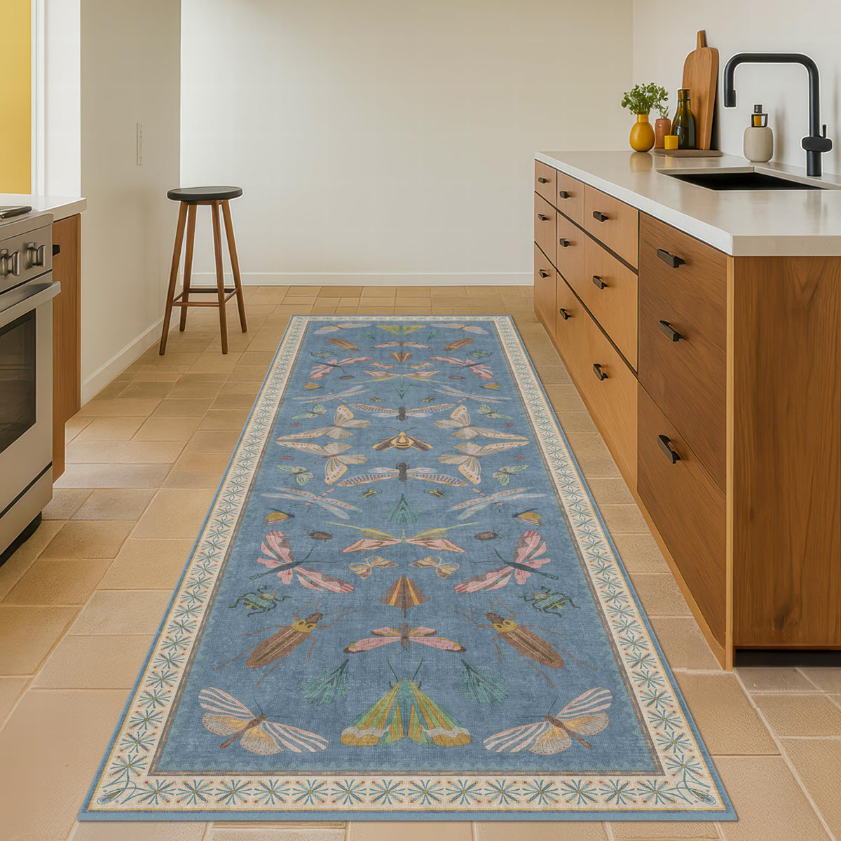 Hazo Haus Dark Green Insect Area Rugs 8x10 for Living Room, Dining Room Under Table, Bedroom, Unique Washable Floral Non Slip Low Pile Soft Rug