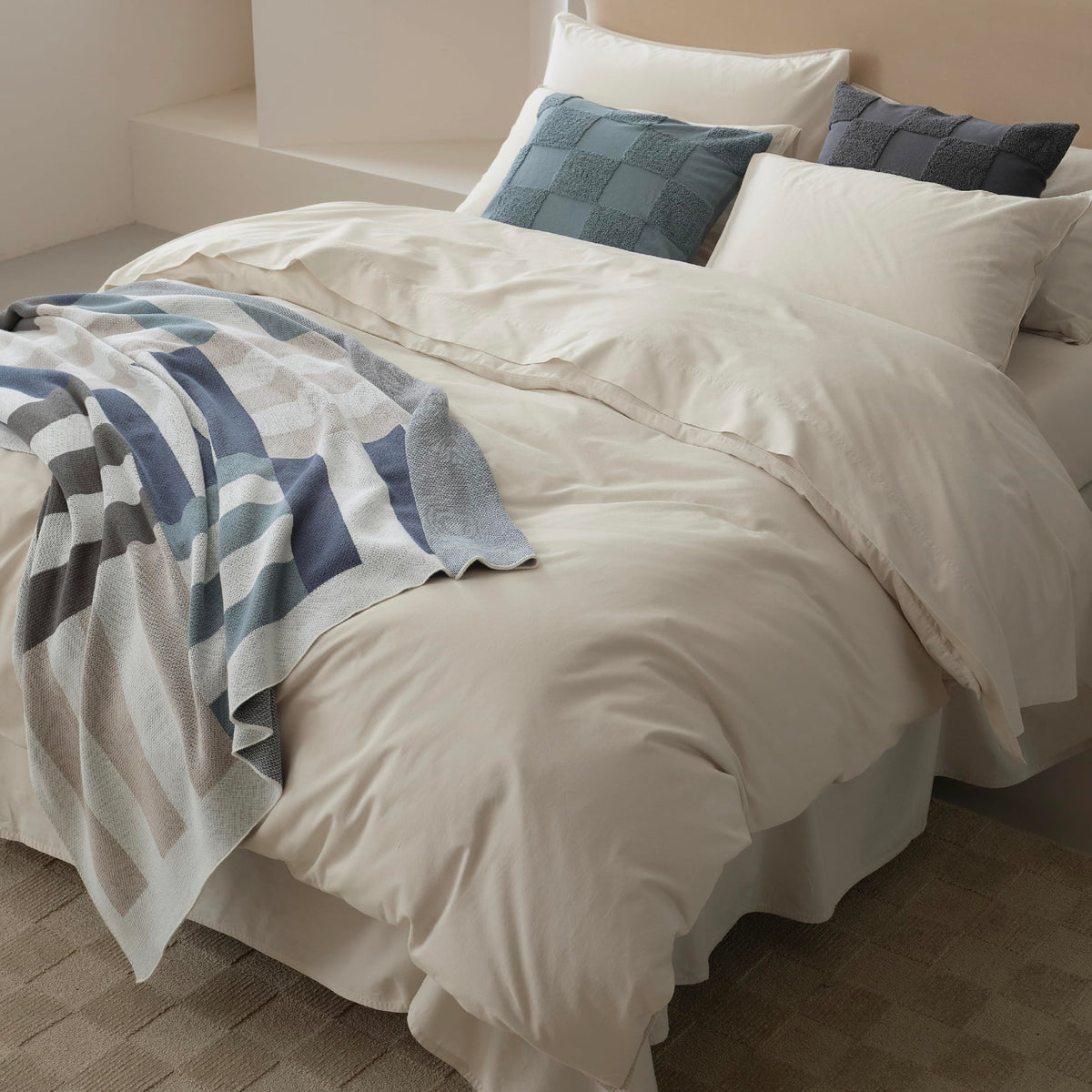 Double Stitch GOTS Organic Cotton King Duvet Cover, Washed 300TC, Greige