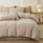 Plaid Duvet Cover Set Washed Cotton,Queen(90"x90"),Multicolor Gingham