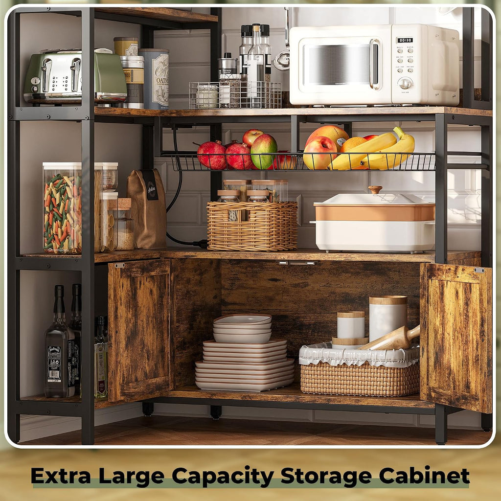IRONCK Corner Bakers Rack with Outlet, 6-Tier Coffee Bar Cabinet 40.9"