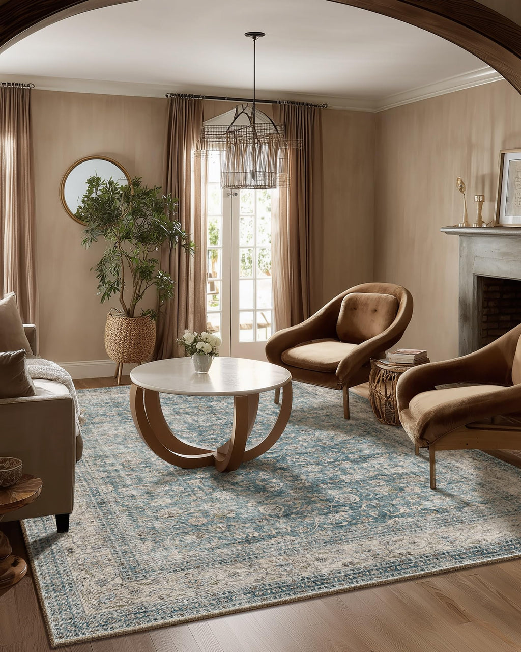 Washable Area Rugs for Living Room: 9x12 Bedroom Rug Boho Vintage Area Rug Stain Resistant Non Slip Low Pile Lightweight Soft Carpets for Dining Room Kitchen Nursery Kids Room Playroom Home Office