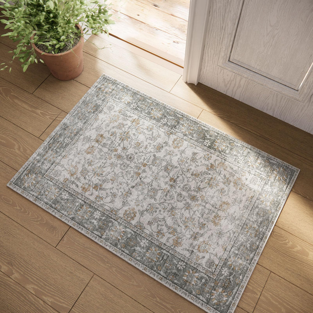 Washable Area Rugs for Living Room: 9x12 Bedroom Rug Boho Vintage Area Rug Stain Resistant Non Slip Low Pile Lightweight Soft Carpets for Dining Room Kitchen Nursery Kids Room Playroom Home Office
