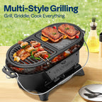 VIVOHOME Oval Cast Iron Grill with Interchangeable Grates & Griddle
