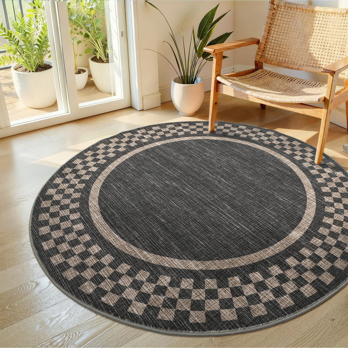 GarveeHome 5x7 Washable Area Rug Checkered Rug for Bedroom Living Room