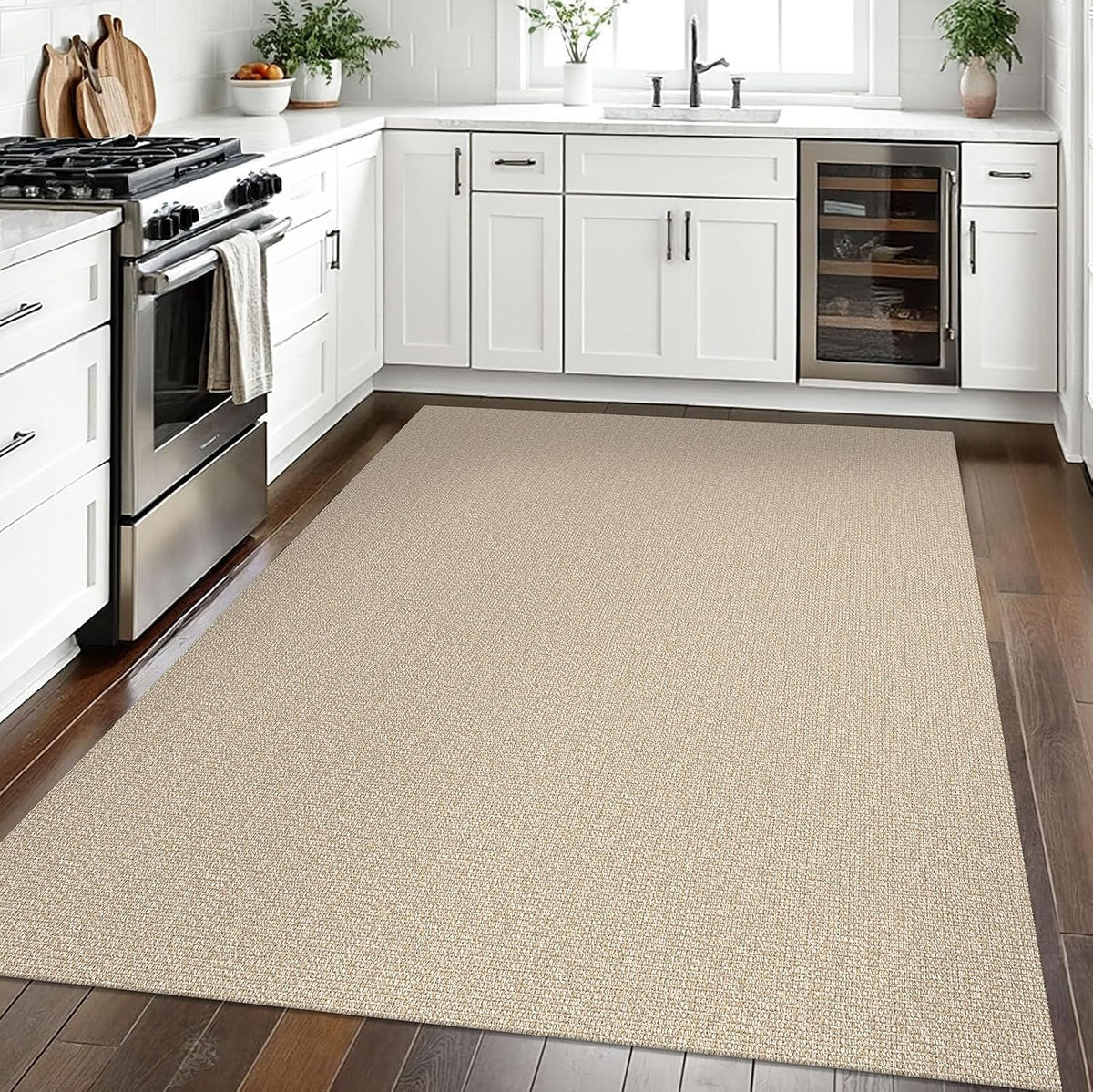 EARTHALL Washable Area Rug, Non Slip Living Room Rug, 5x7 Ft, Sand/Beige