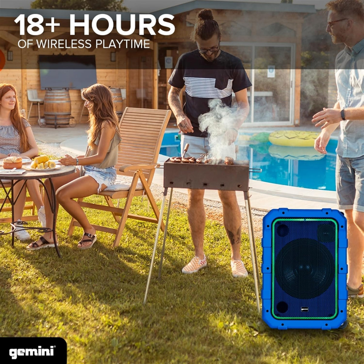 Gemini Portable Party Speaker with Wheels, LED & Mic, Blue (MPA-2400)