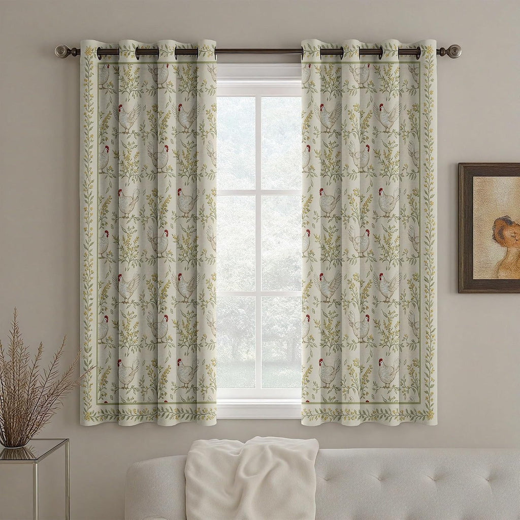 Chicken Curtains for Bedroom, Botanical Leave Chicken Curtains