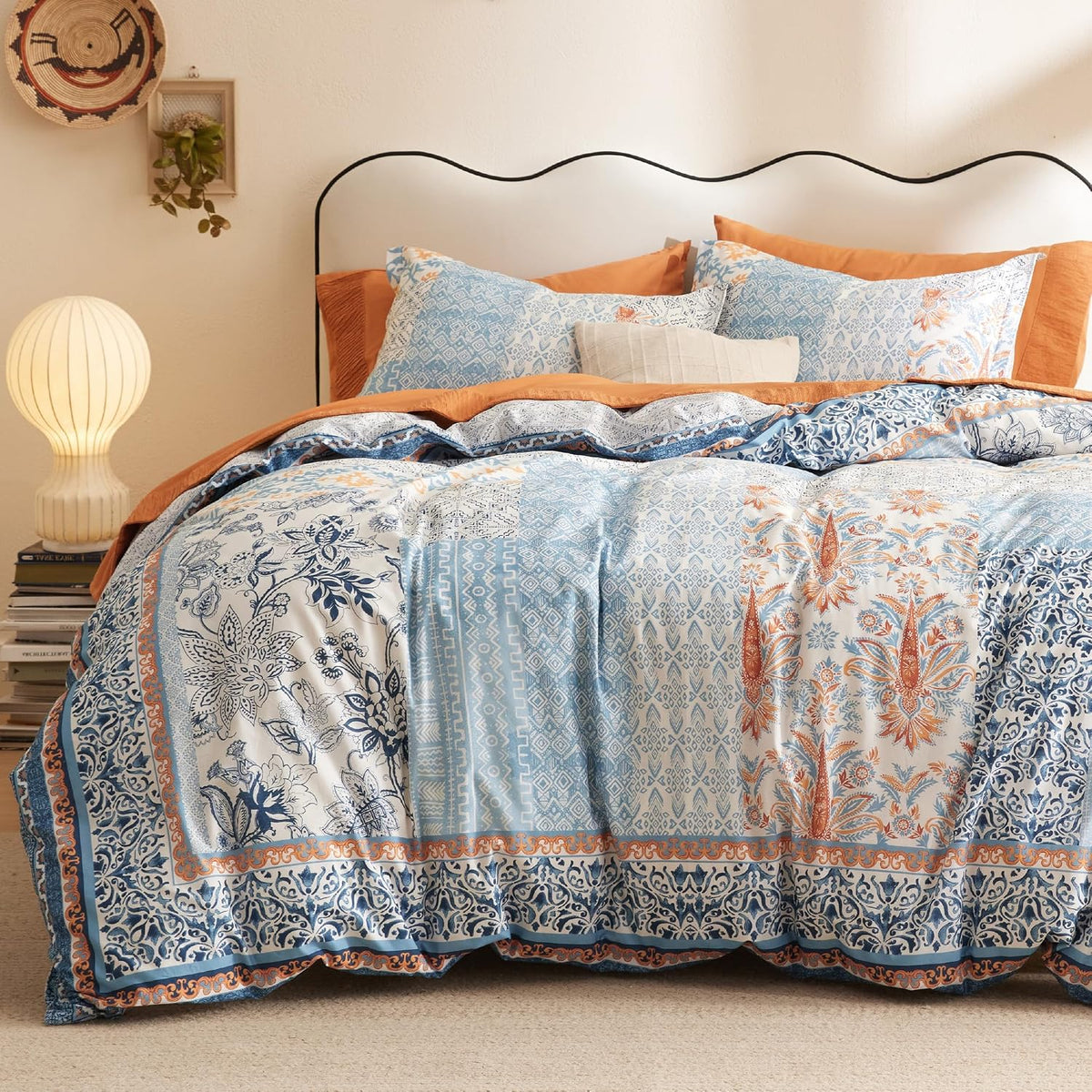 Bedsure PureWoven 100% Cotton Floral Duvet Cover Set, King, Light Blue