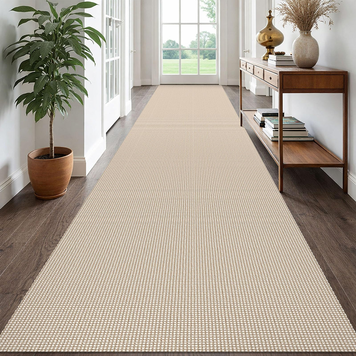 EARTHALL Woven Area Rugs 6x9 Ft Washable Living Room Rugs Non Slip Rubber Backed Dining Room Rug Braided Bedroom Rugs Indoor Floor Carpet for Living Room, Bedroom, Dining Room, Beige/Ivory