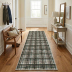 Modern Washable 8x10 Area Rug - Soft, Non-Slip, Stain Resistant, Farmhouse Tartan Plaid for Living Room, Bedroom, Nursery, Office - Beige