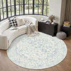 PureCozy Blue 6x6 Round Area Rug Vintage Washable Carpet Non Slip