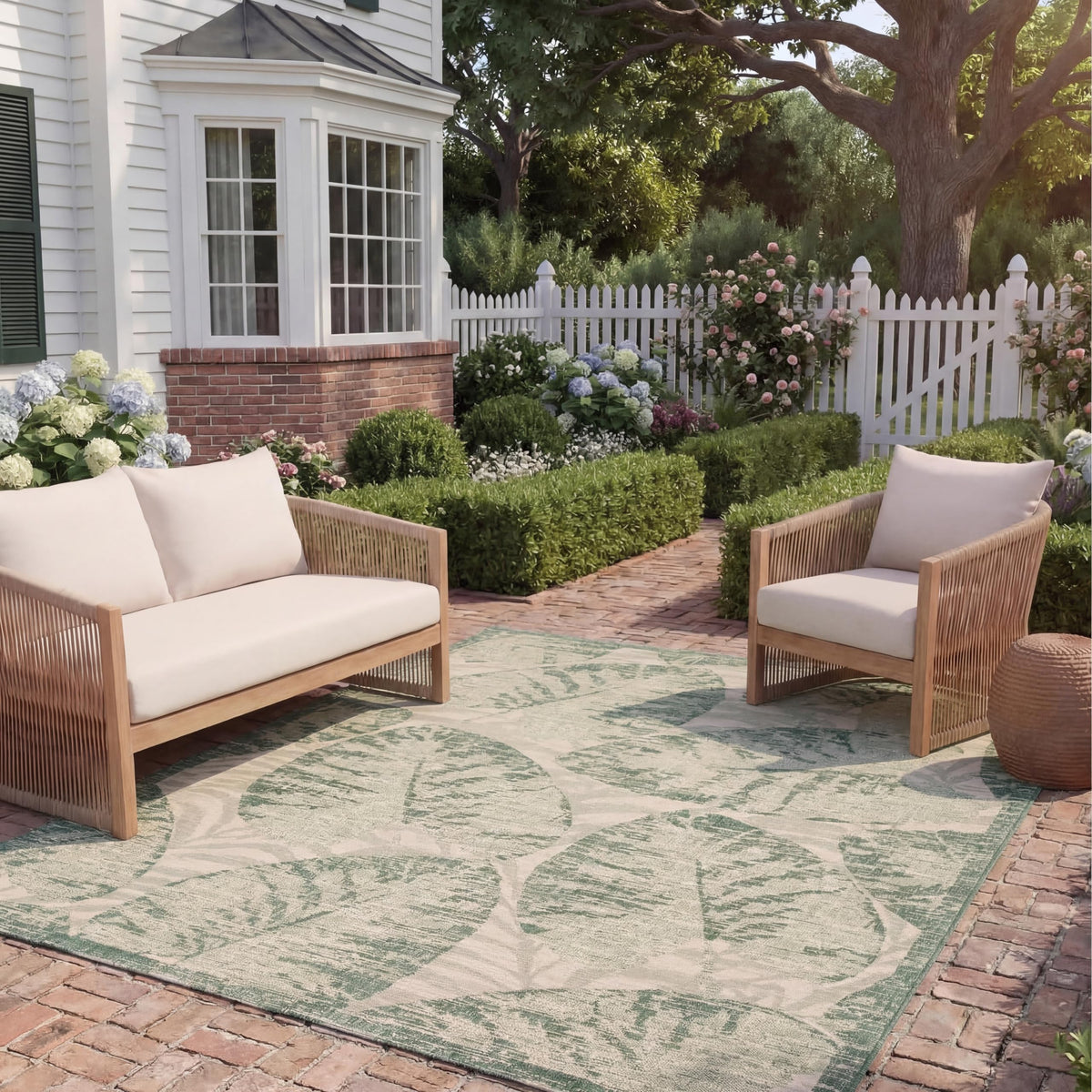 SAFAVIEH Washable Rug Outdoor Courtyard Collection - 6'7" Square, Green & Beige, Non-Shedding & Easy Cleaning, Ideal for Patio, Backyard, Mudroom (CY7556-21812)