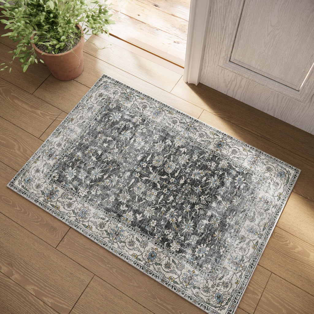 Washable Area Rugs for Living Room: 9x12 Bedroom Rug Boho Vintage Area Rug Stain Resistant Non Slip Low Pile Lightweight Soft Carpets for Dining Room Kitchen Nursery Kids Room Playroom Home Office