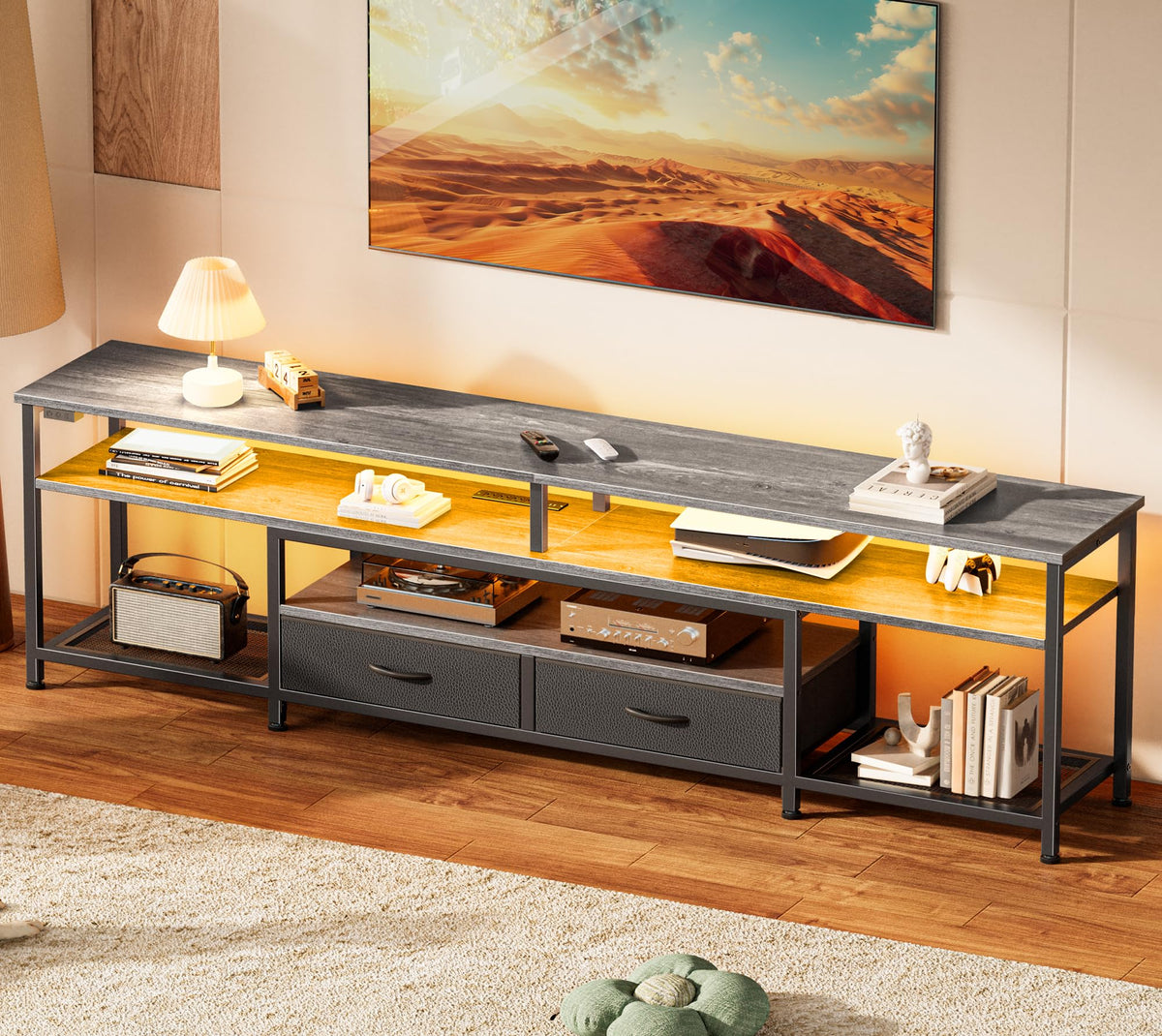 Huuger 63 Inch LED TV Stand with Power Outlets for 65 70 Inch TV