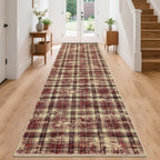 Modern Washable 8x10 Area Rug - Soft, Non-Slip, Stain Resistant, Farmhouse Tartan Plaid for Living Room, Bedroom, Nursery, Office - Beige
