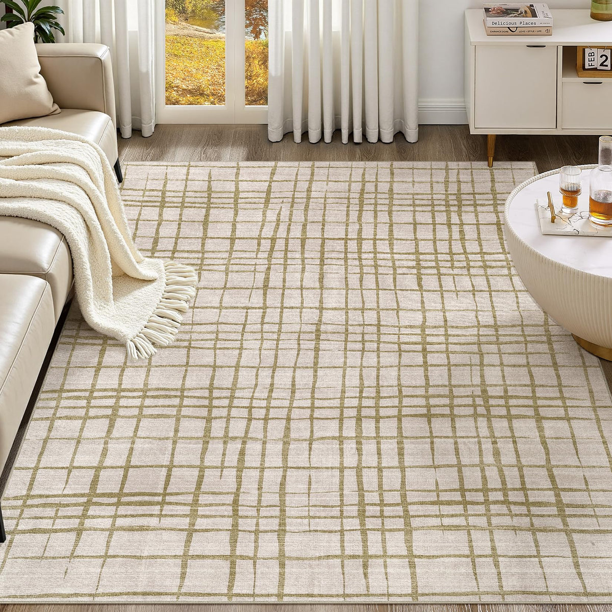 UERMEI 9x12 Area Rug Living Room Rugs - Washable Neutral Modern Abstract Soft Thin Large Rug Indoor Floor No Slip Rug Carpet for Bedroom Under Dining Table Home Office Decor - Brown Grey