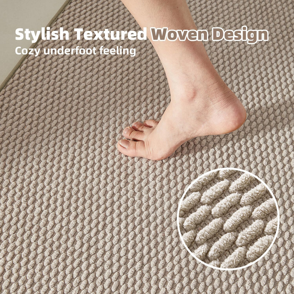 TYUU Bathroom Runner Rugs, Long Bath Mat Runner Washable Thin Quick Dry Low Pile Bathroom Runner Rugs Non Slip, Beige 24"x70"