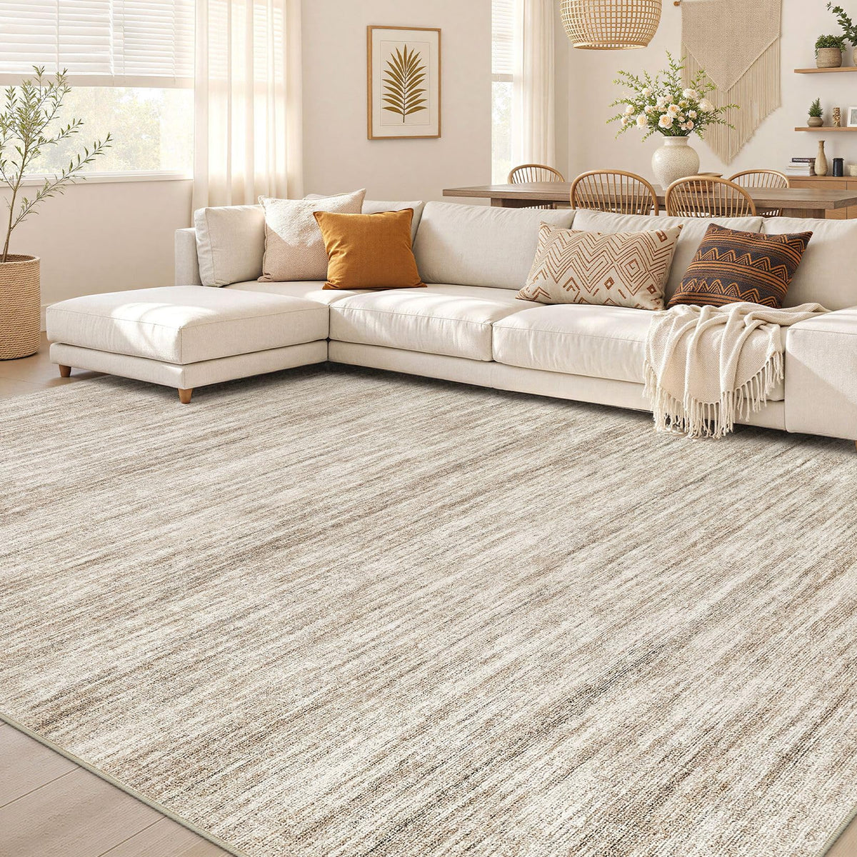 Nakagishi Boho 8x10 Area Rug Living Room Rugs Machine Washable Beige