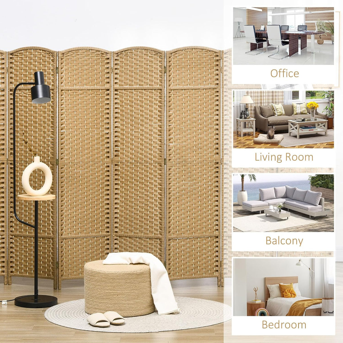 HOMCOM Room Divider 8 Panel Folding Privacy Screen 5.6' Tall Nature Wood
