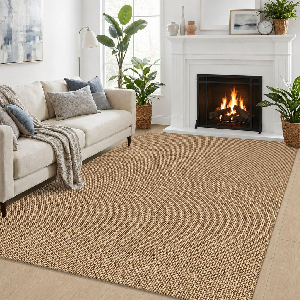 EARTHALL Woven Area Rugs 6x9 Ft Washable Living Room Rugs Non Slip Rubber Backed Dining Room Rug Braided Bedroom Rugs Indoor Floor Carpet for Living Room, Bedroom, Dining Room, Beige/Ivory