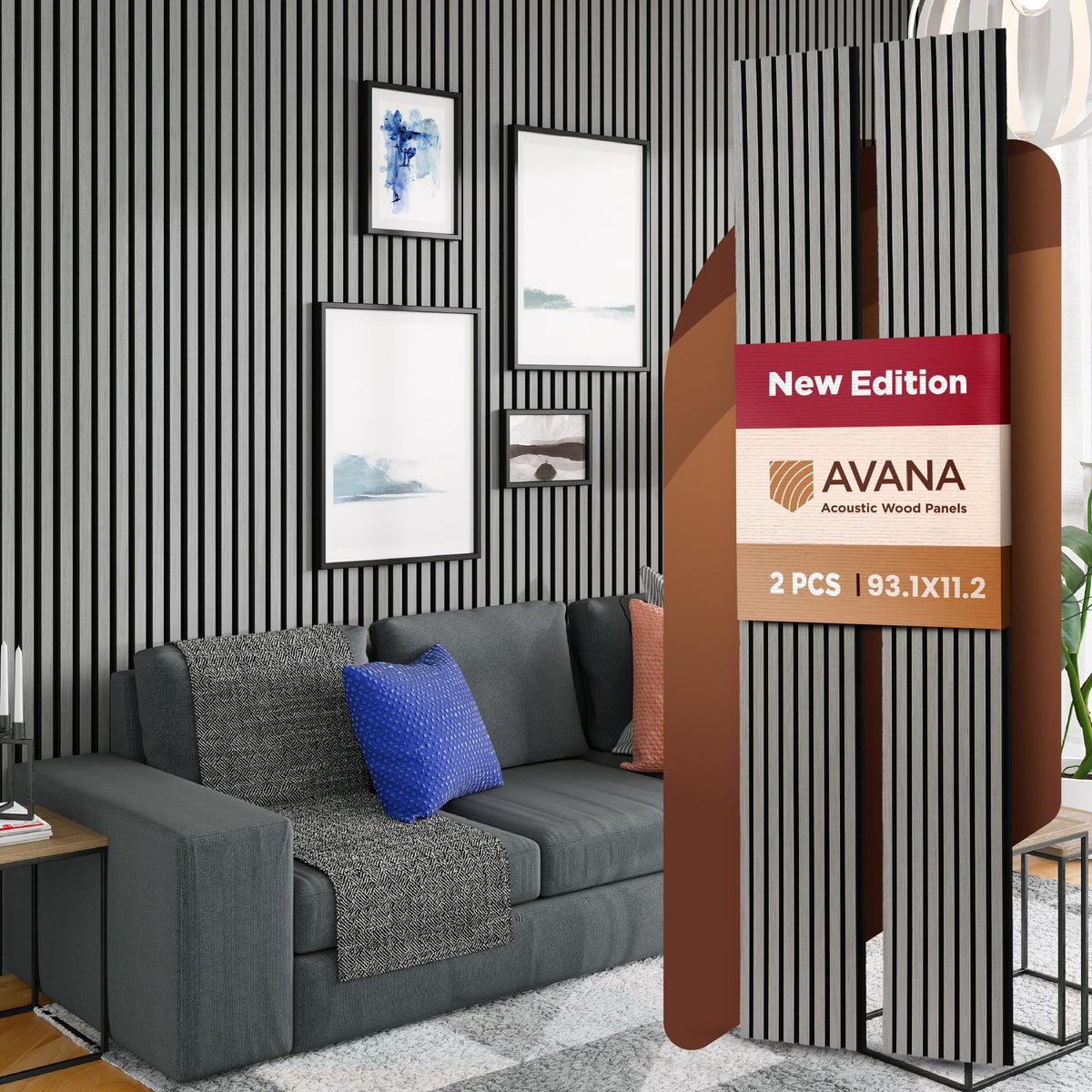 Avana Acoustic Wood Wall Panels – 93.2x11.25 Inch Panels – Fits 94x12 Layout – Rustic Walnut Acoustic Panels 4 PCs –Wall Panels For Interior Wall Decor For Homes, Offices – Durable Wood Panel For Wall