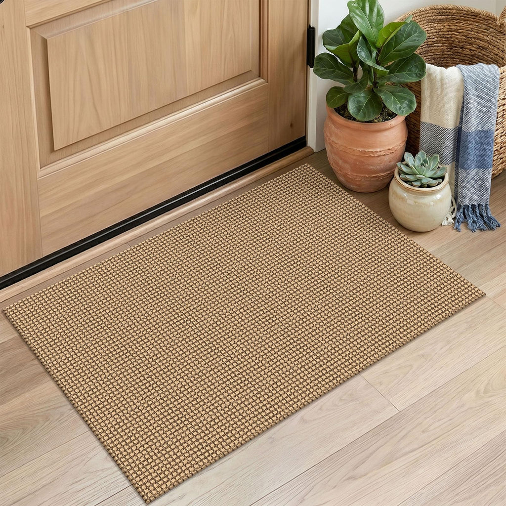 EARTHALL Woven Area Rugs 6x9 Ft Washable Living Room Rugs Non Slip Rubber Backed Dining Room Rug Braided Bedroom Rugs Indoor Floor Carpet for Living Room, Bedroom, Dining Room, Beige/Ivory