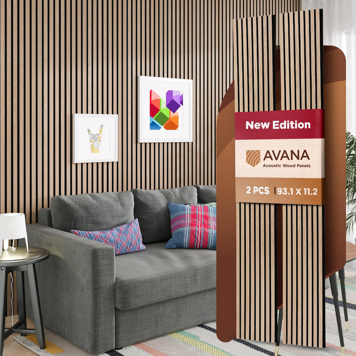 Avana Acoustic Wood Wall Panels – 93.2x11.25 Inch Panels – Fits 94x12 Layout – Rustic Walnut Acoustic Panels 4 PCs –Wall Panels For Interior Wall Decor For Homes, Offices – Durable Wood Panel For Wall