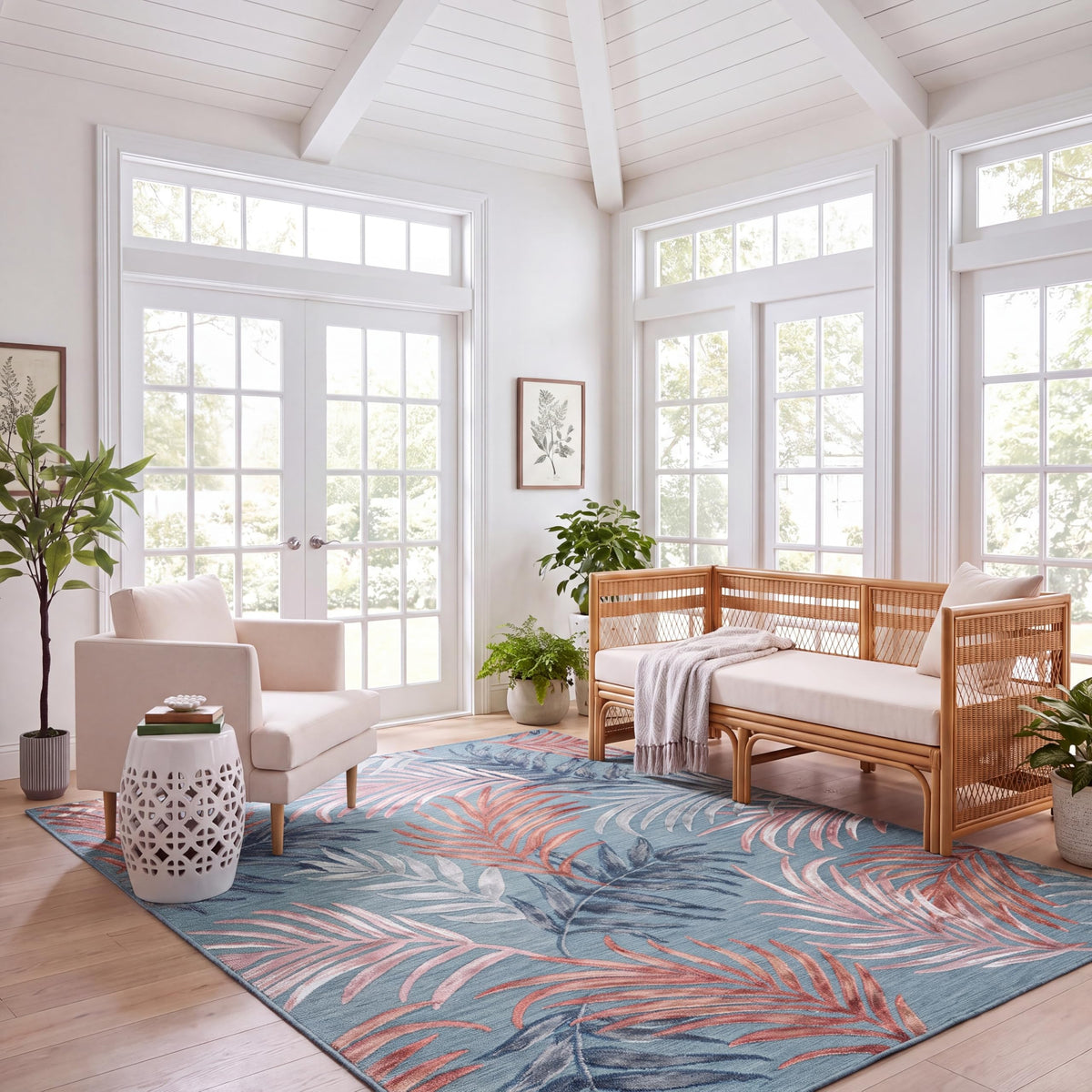 SAFAVIEH Washable Rug Outdoor Cabana Collection - 6'5" x 9'6", Blue & Rust, Non-Shedding & Easy to Clean, Ideal for Patio, Backyard, Mudroom (CBN458M)